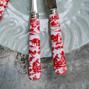 Toile de jouy / Dinner Fork/ Red